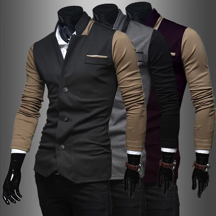 Mens Blazer 2015 Spring New Faux Leather Jacket Men's