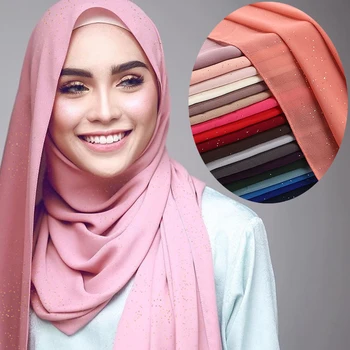 

Summer Glitters Bubble Chiffon Muslim Hijab Scarf Shawl Head Wrap Plain Color Islamic women silk scarf hijabs clothing
