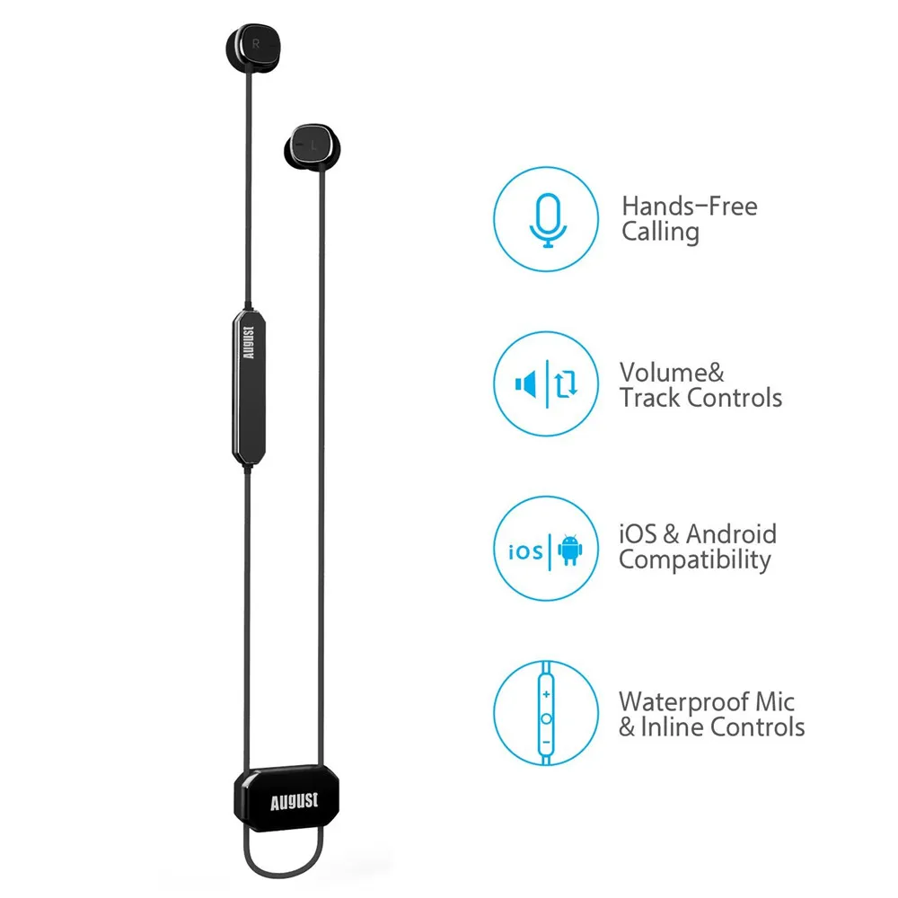 August EP725 Bluetooth Headphones Wireless Sport Earphones Active Noise Cancelling