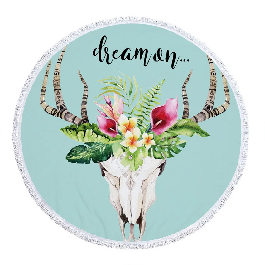 

150cm Soft Deer head Animal Round Summer Sports Bath Spa Beach Towel Wall Tapestry Yoga Mat Blanket Bikini Cover Up Microfiber