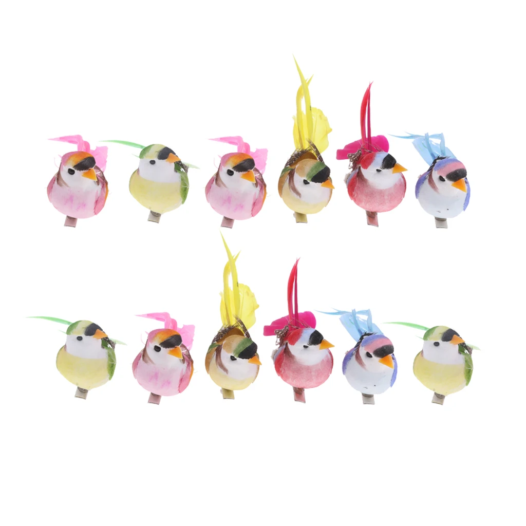 12pcs Artificial Foam Feathered Birds  Mini Craft Home Garden Wedding Decor