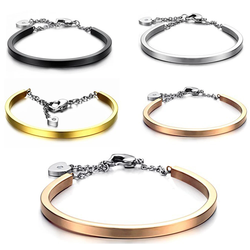 

stainless steel bracelets adjustable chain bracelet bangle lovers jewelry crystal heart bracelet