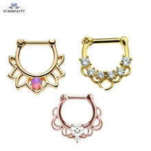Горячая Роза HoGold-цвет 1 шт. кольцо для носа Лейси опал драгоценный камень перегородка кольцо Грач кликер титановый стержень 16 г нос вешалка пирсинг ювелирные изделия