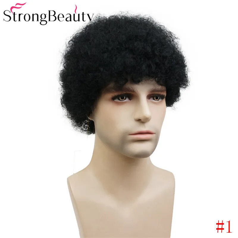 Сильный красота афро короткие курчавые кучерявые парики человеческие волосы парик для женщин или мужчин афро-американский Полный парик