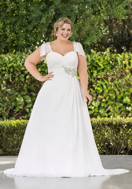 

New A Line Summer Beach Chiffon Evening Dresses Plus Size Long Princess Bridal Gowns With Capped Sleeve vestido de novia