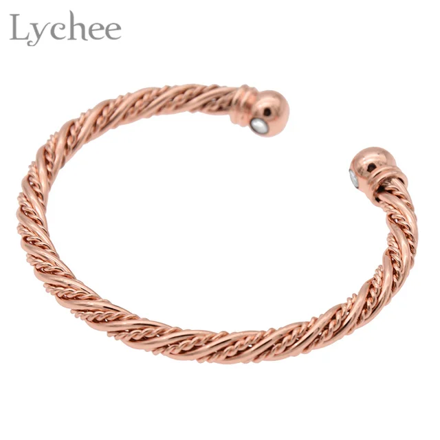 Lychee Copper Magnetic Healing Therapy Bracelet Rose Gold Lychee Copper Magnetic Healing Therapy Bracelet Rose Gold Color Arthritis Pain Relief Cuff Bangle Jewelry