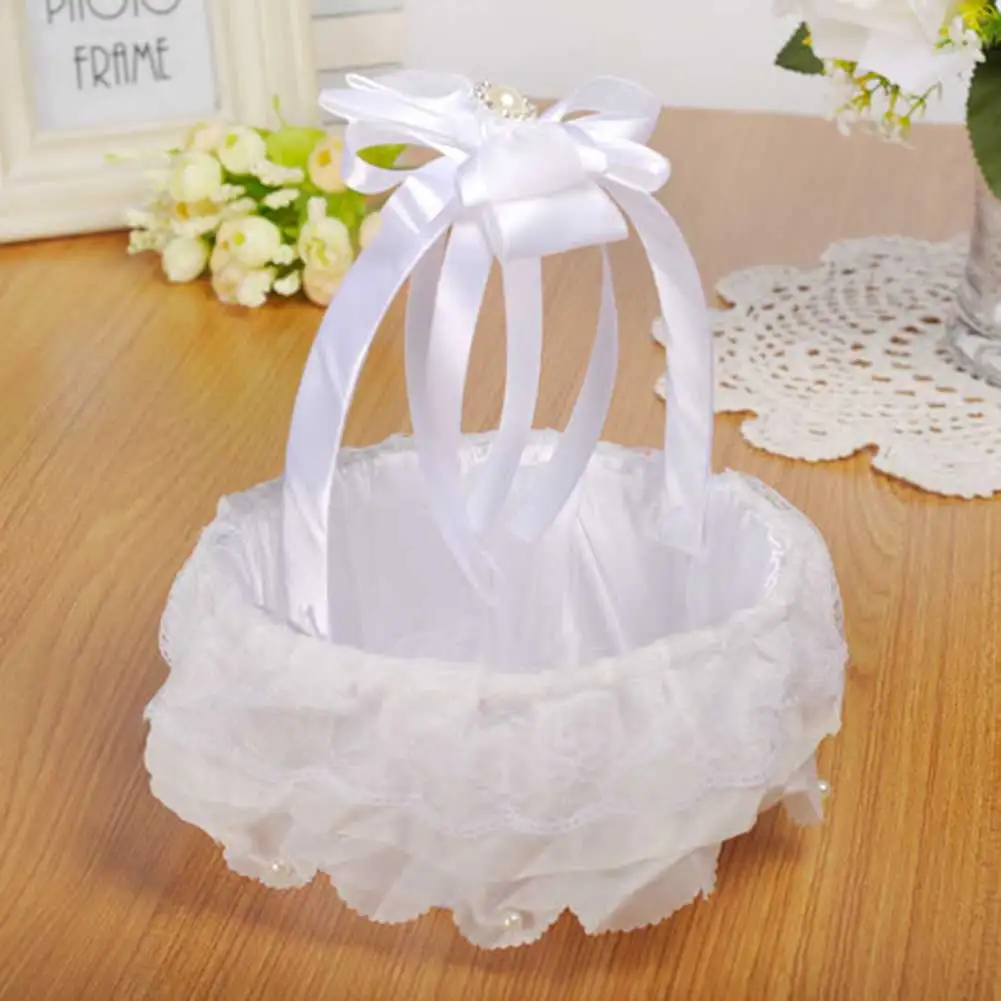 

Wedding White Flower Basket Lace Ribbon Candy Storage Basket Western Wedding Supplies KM88