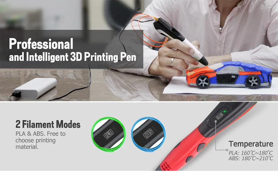 Аутентичные 3D Ручка 3d печати pen-3d 1,75 мм pla Синтетическая нить Рождественские подарки+ Бесплатные покраска рисунки+ 5 v 2A usb адаптер