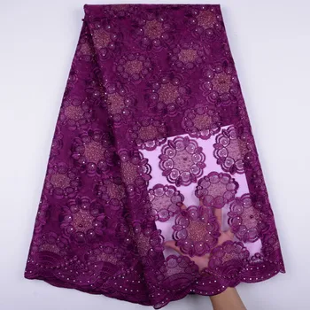 

New Arrival African French Tulle Net Lace Fabric With Stones For Party & Wedding Dress Latest Design French Lace Fabrics 1406B