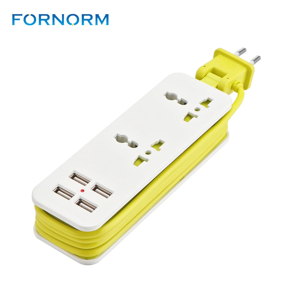 

FORNORM EU Plug Extension Socket Outlet Portable Travel Power Strip Surge Protector with 4 USB 5V 2A Output) Smart Charger Wall