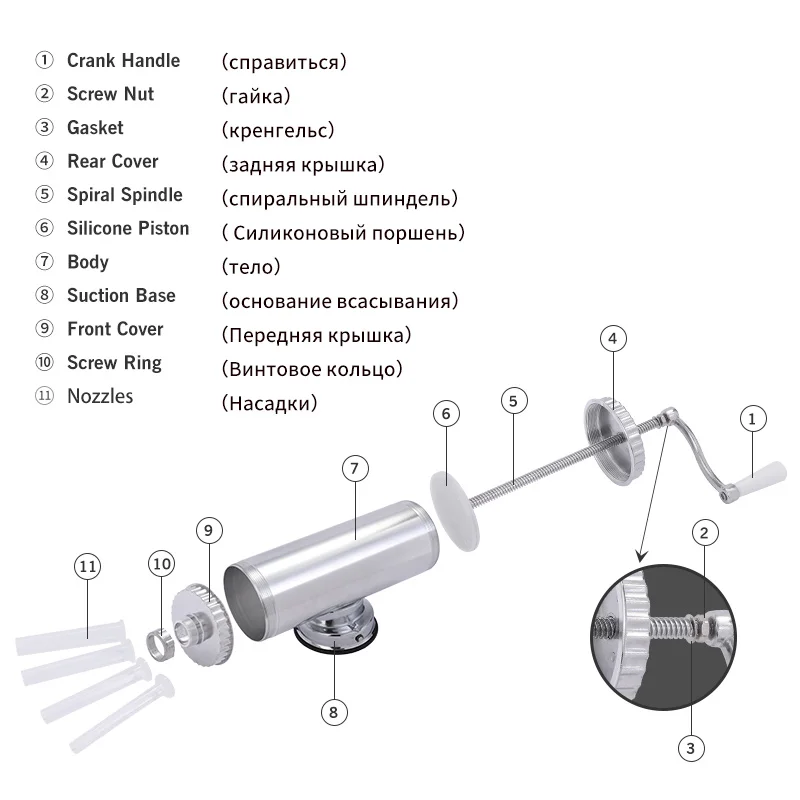 3 фунта/1,5 кг Домашняя колбаса с всасывающим основанием и 3 наполнения сопла и силиконовые поршневые горизонтальные колбасы