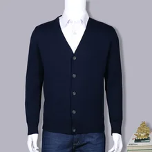 Прямая с фабрики, мужской вязаный кардиган с длинными рукавами и v-образным вырезом, Однотонный свитер для отдыха