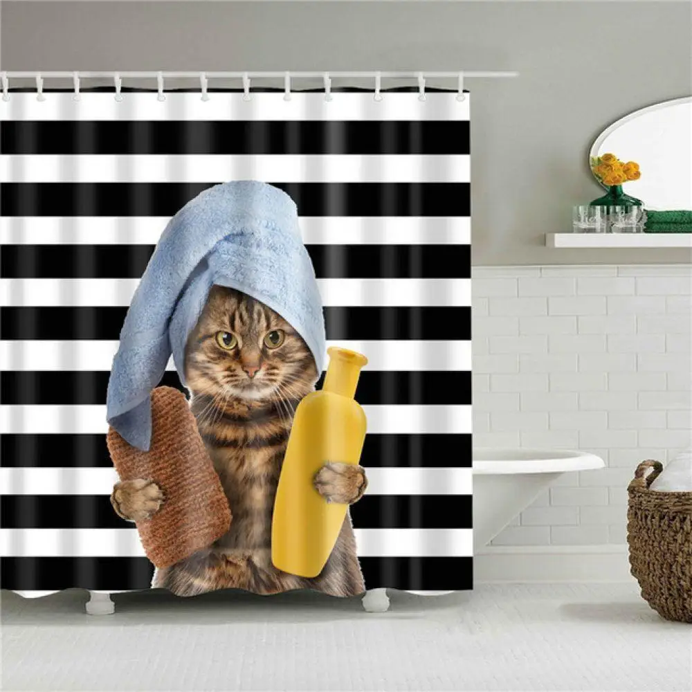 Christmas Cartoon Cat Print Shower Curtains for Bathroom Shower Curtain Washable Bath Decor Polyester Fabric Bathroom Curtain - Цвет: c0430