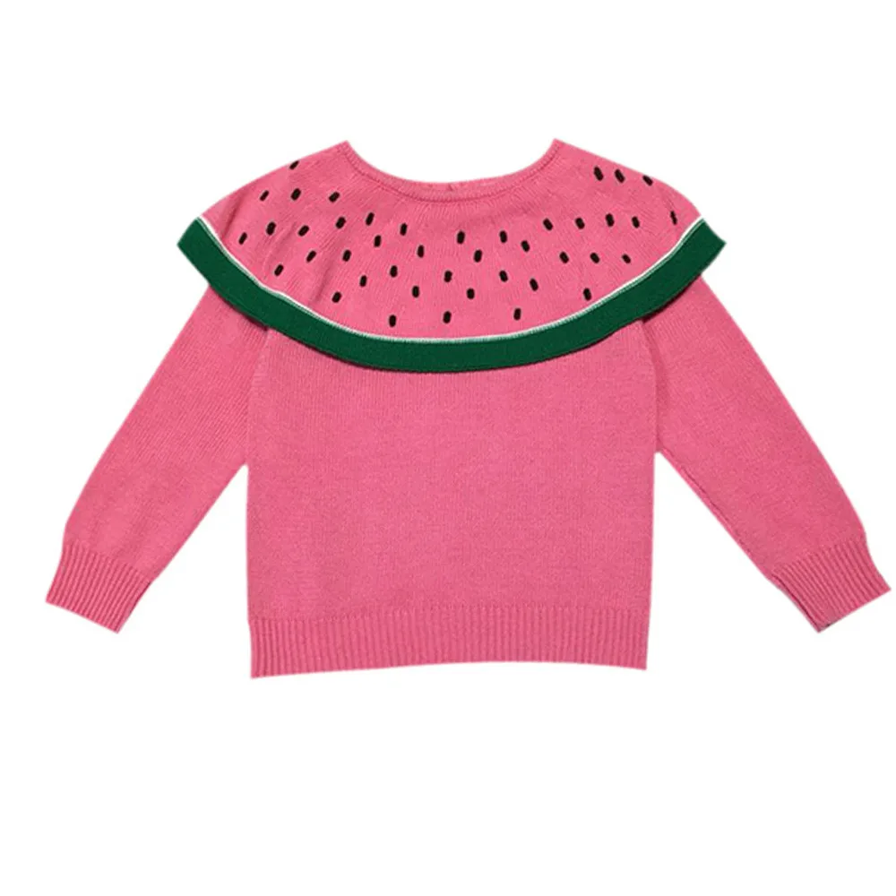 Новинка; сезон весна-осень; стильный и модный дизайн для маленьких девочек и мальчиков; вязаный свитер с длинными рукавами и рисунком арбуза; повседневная одежда; 30 - Цвет: Розовый