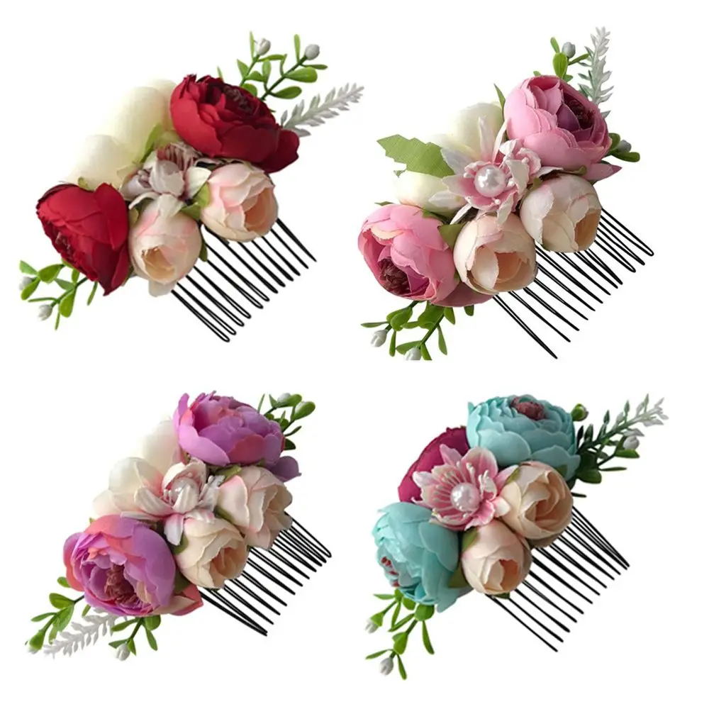 

HOOH Fashion Big Flower Pearl Children Hair Clips Artificial Flower Leaves Floral Hair Accessories Photography Children's Gift
