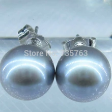 Xiuli 00264 9-9.5 мм aaa++ класс круглый южного моря серый перл стад серьги твердого белого золота