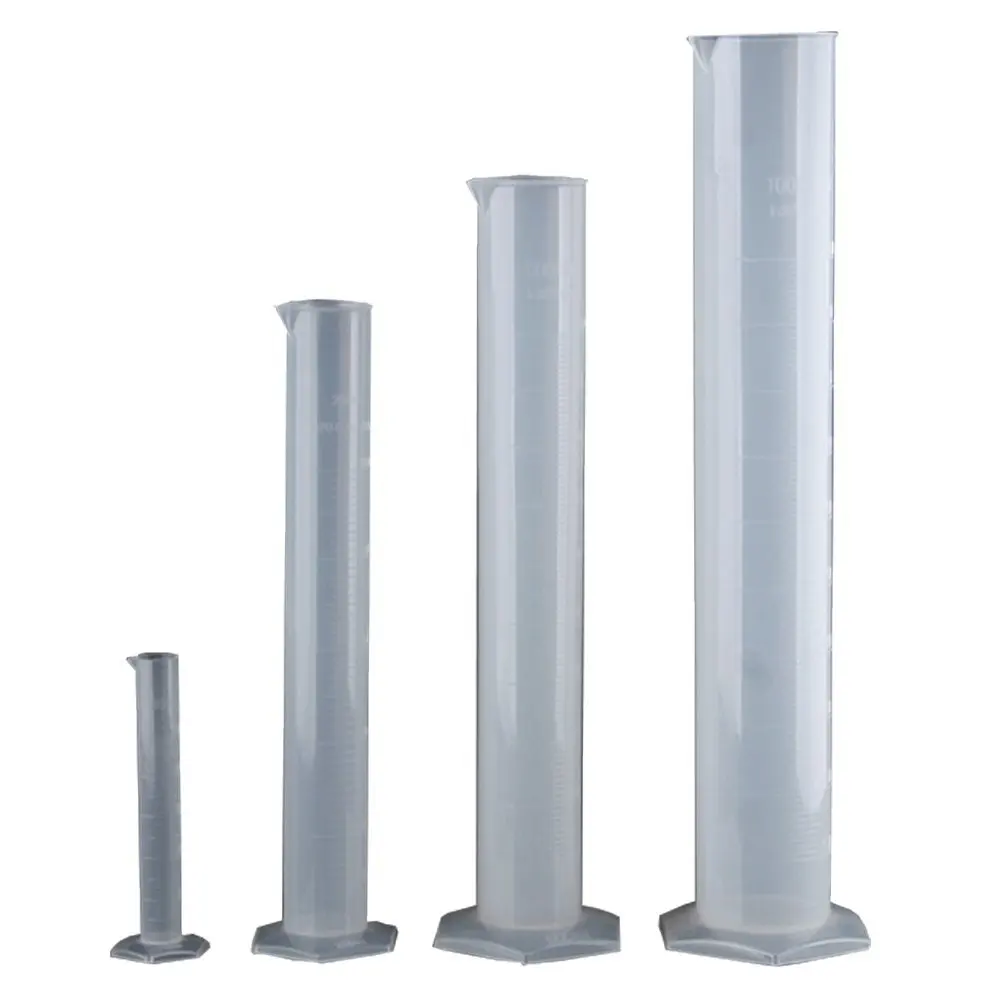 4 Piece Set- Plastic Graduated Measuring Cylinders, 10ml, 25ml, 50ml & 100ml