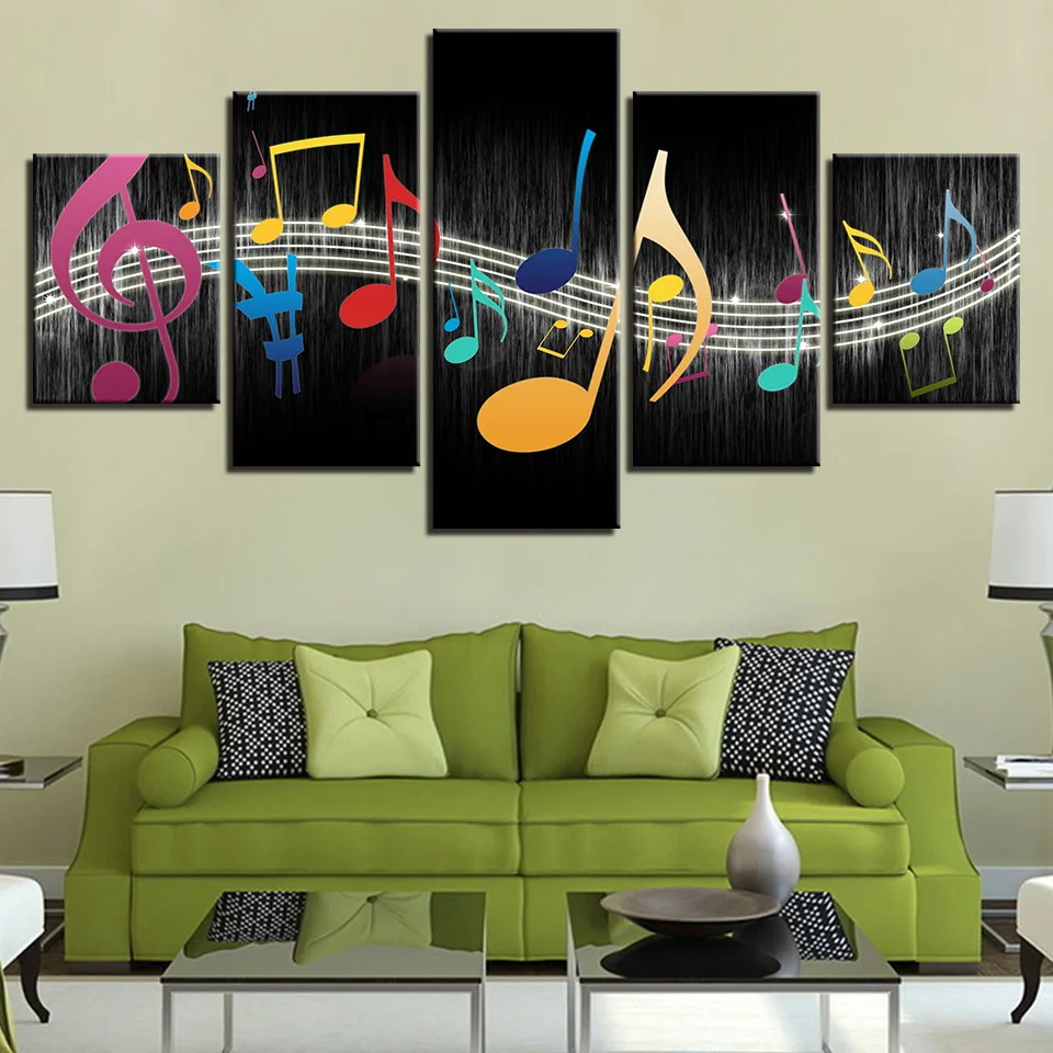 

Colomac Five Pieces Painting Wall Art Modular Poster Frame Musical Music Canvas Painting Simple Home Bedroom Living Room Poster