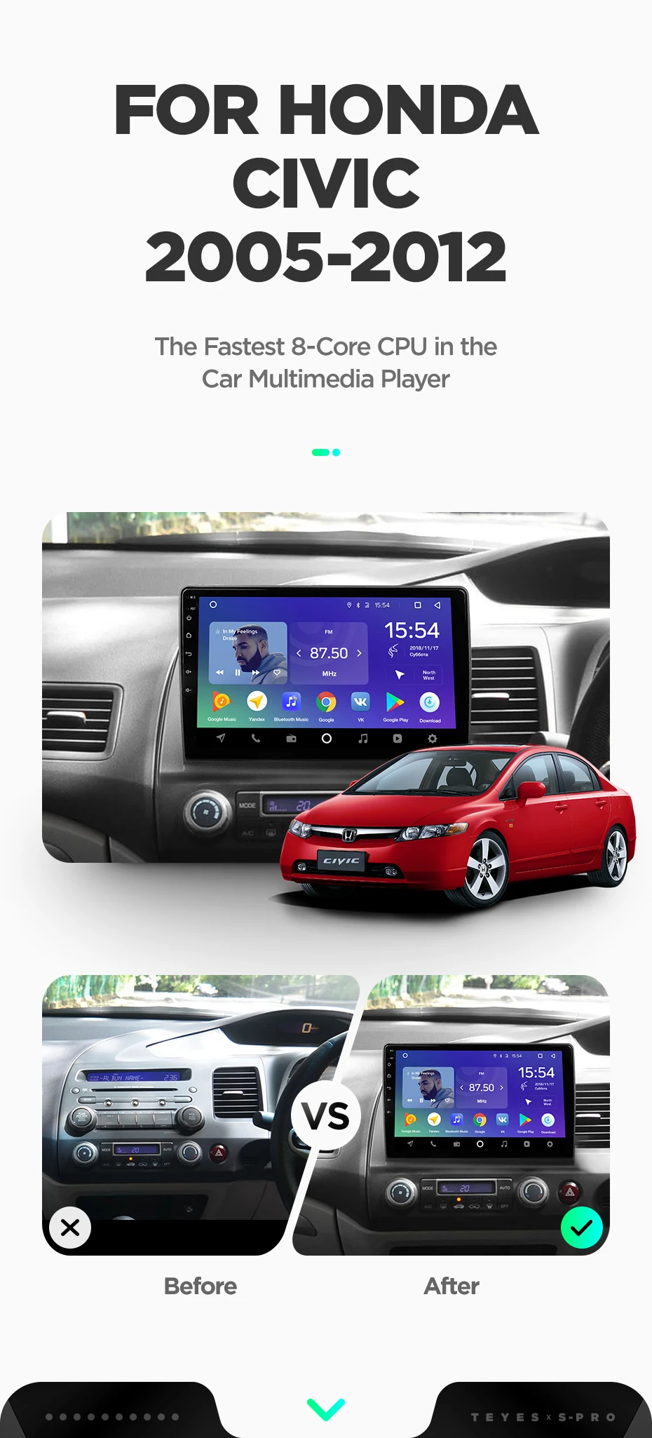 Sale TEYES SPRO For Honda Civic 8 FK FN FD 2005 2008 2009 2010 2012 Car Radio Multimedia Video Player Navigation GPS Android 8.1 4