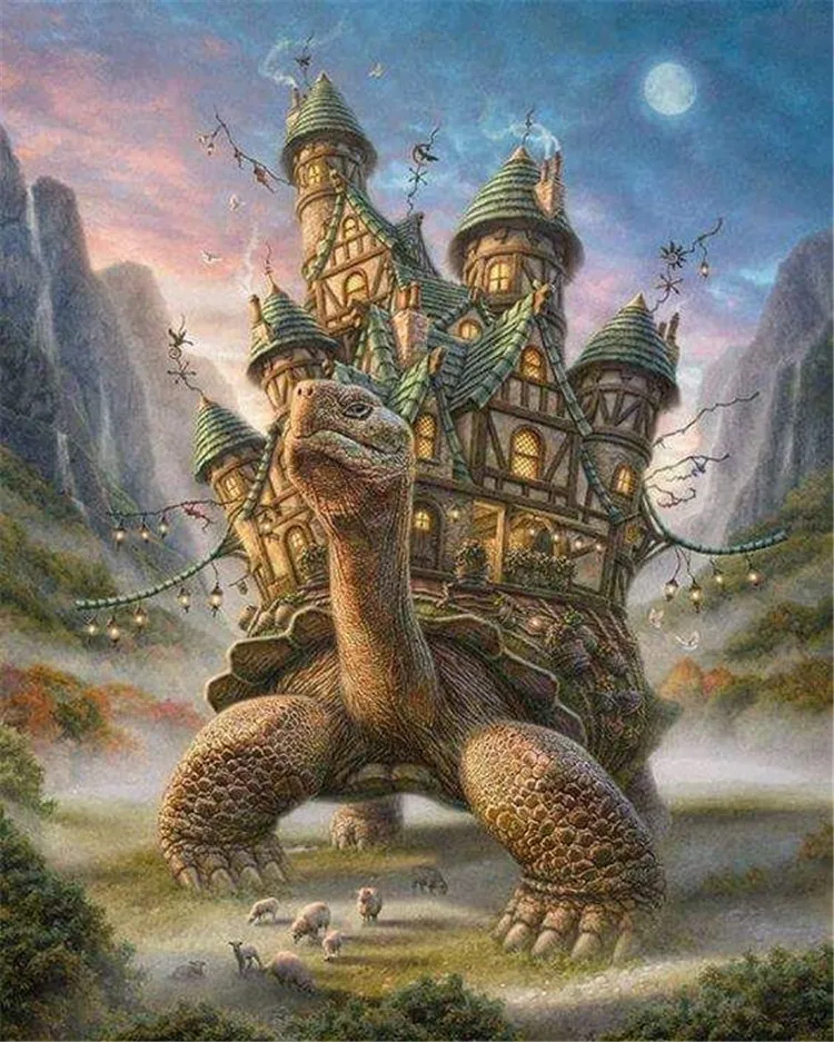 

DIY Diamond Painting turtle carries the building cube drill Cross Stitch Mosaic Diamond Embroidery Patterns Rhinestones