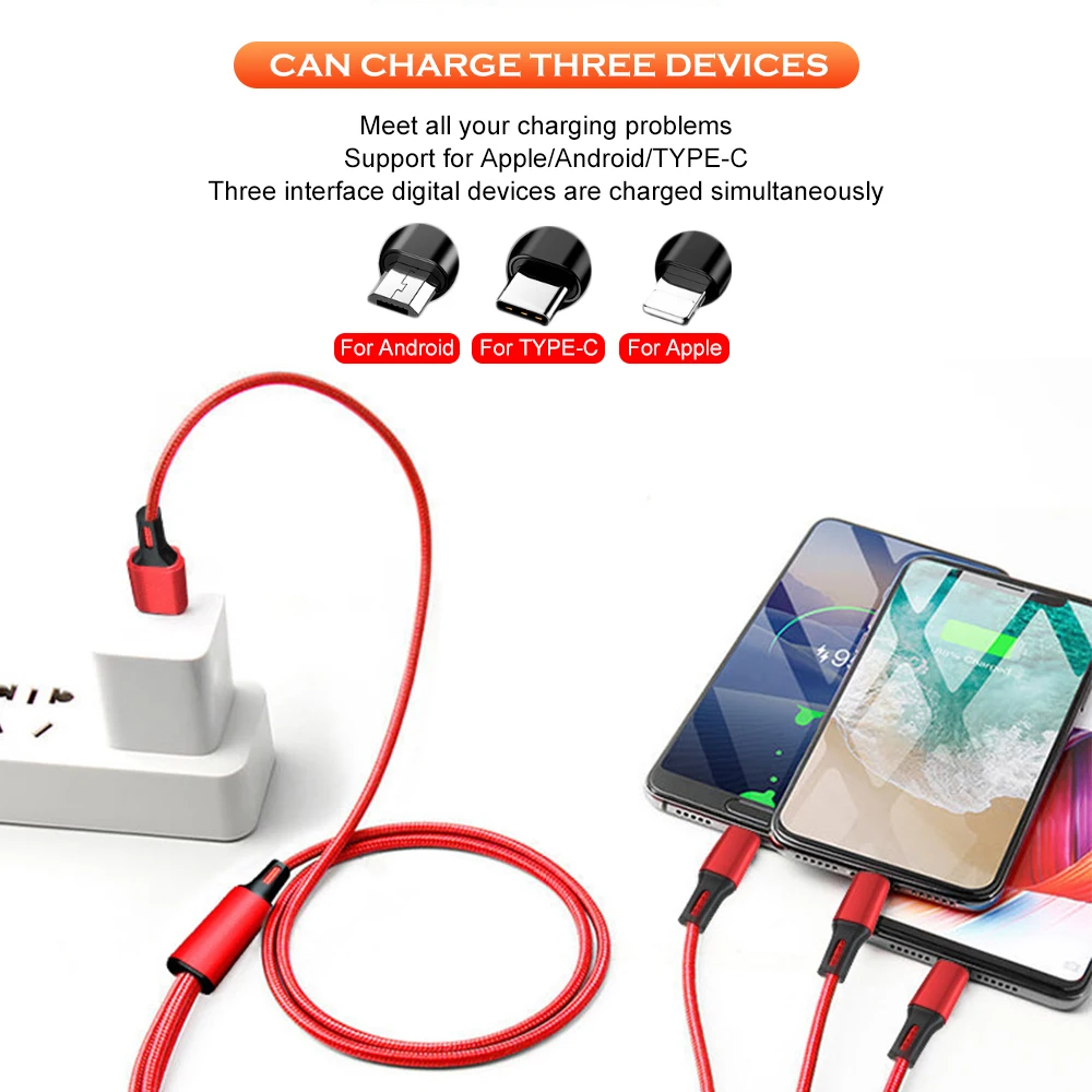 3 في 1 المصغّر USB كابل للأندرويد USB TypeC الهاتف المحمول الكابلات 8Pin ل فون 8X7 6 6 S xs شاحن سريع شحن كابلات الحبل