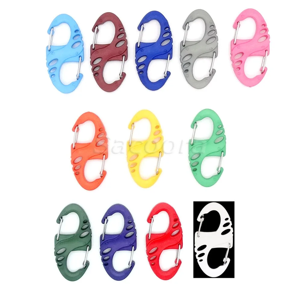 

12pcs Colorful Plastic S Hook Carabiner Clips For Paracord Survival Bracelet/Keychain 12 Colors