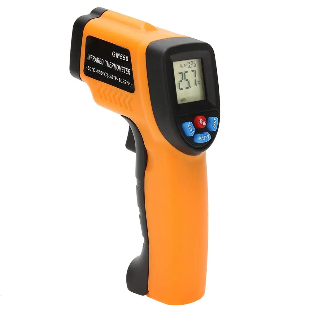 Ручной бесконтактный инфракрасный термометр с ЖК-дисплеем, лазерный пирометр, измеритель температуры поверхности, Imager C F, подсветка-50~ 550C - Цвет: Orange