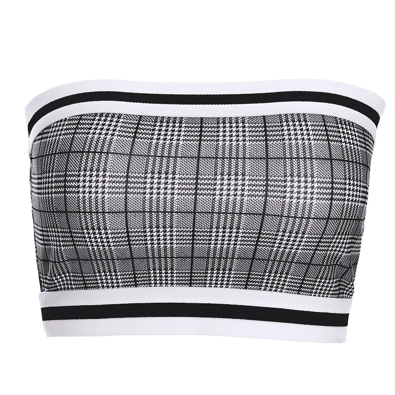Focal20 Streetwear Summer Women Sexy Pilaid Strapless Tube Top Summer Patchwork Crop Top Skinny Cropped Tube Top Focal20 Streetwear Summer Women Sexy Pilaid Strapless Tube Top Summer Patchwork Crop Top Skinny Cropped Tube Top