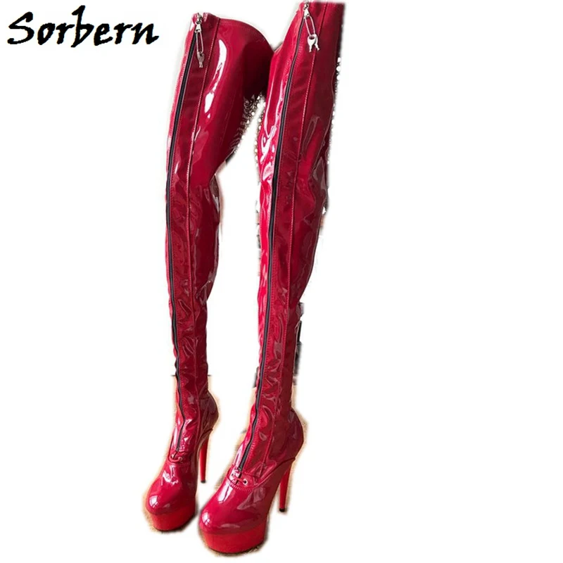 Sorbern Crotch Thigh High Boots Patent Leather Cros