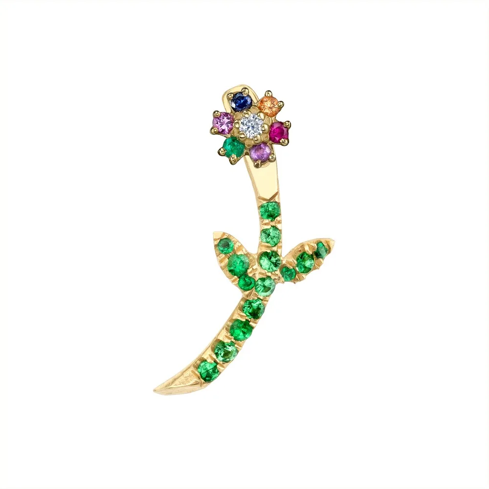 

double sided wear girl women gift flower leaf earring Gold filled Multi color cz adorable trendy ladies jewelry 2019 spring new