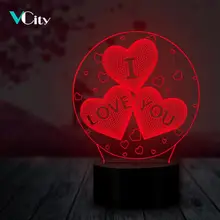 VCity Love Heart 3D ночной Светильник светодиодный USB Настольный светильник для настроения многоцветный светильник подарки для влюбленных девушек Griend домашний декор Вечерние