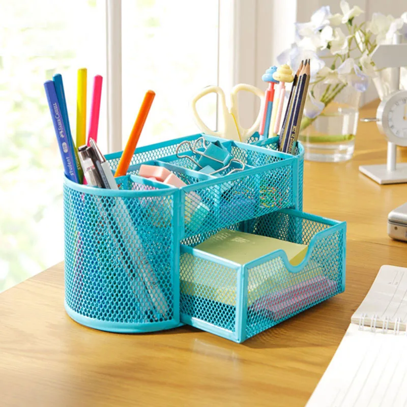 Home Stationery Desk Organizer 9 cells Metal Mesh Desktop Office Pen