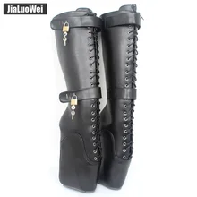 jialuowei Brand New Fetish Sexy 18cm Extreme High Heel Wedges Lace-up Buckle Heelless Ballet Boots unisex Knee-High Botas Mujer цена jialuowei Brand New Fetish Sexy 18cm Extreme High Heel Wedges Lace-up Buckle Heelless Ballet Boots unisex Knee-High Botas Mujer цены онлайн