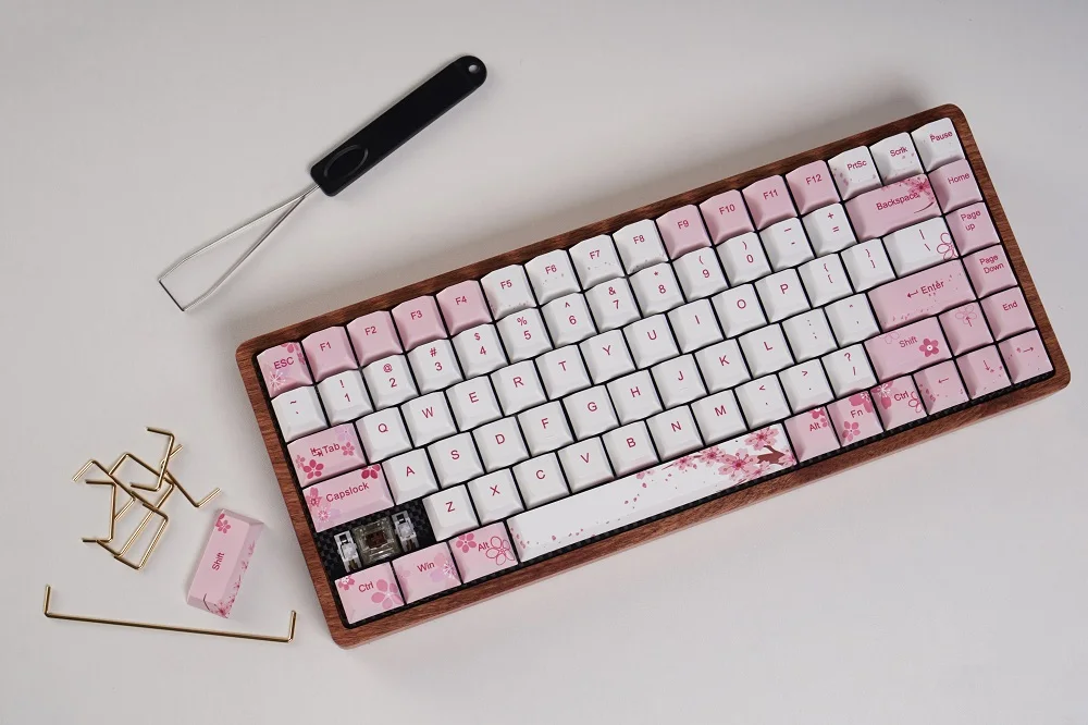 Gk84 механическая клавиатура 75% dye sub keycap Деревянный Пользовательский светильник rgb чернила paintingsakura lotus bluetooth 4,0 USB двойной режим