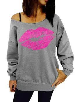 

New Style Sexy Long Sleeve Loose T-Shirt Lips Print Womens T-Shirt Casual Wilds Pullover Free Shipping