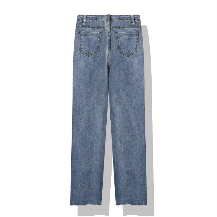 Весна новое поступление; Летнее Винтаж Высокая Талия Свободные прямые в Корейском стиле укороченные однотонные Цвет Inc повседневные джинсы брюки для девочек