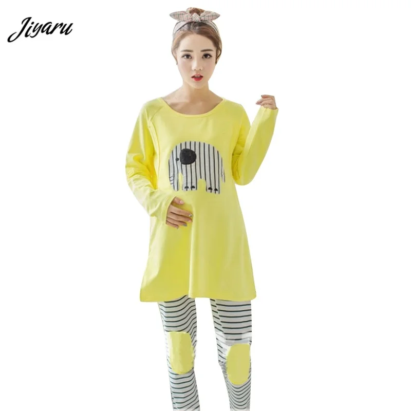 Pregnant Woman Breast Feeding Pajamas Set Cotton Maternity Sleepwear