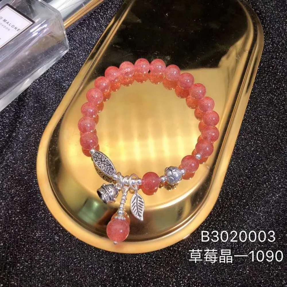 

JOOCHEER Sterling S925 silver Bracelet 925 fashion Totems cute romantic vintage Pink pendant naturalstone bracelet Strawberry