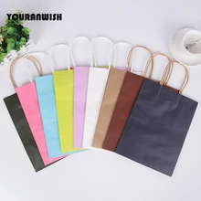 Sac cadeau en papier Kraft avec poignée, blanc, rose, violet, bleu ciel, café, emballage cadeau pour fête d'anniversaire, mariage, 20 pièces/lot