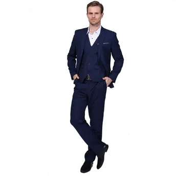 

2017 Italian high quality slim blue Men wedding Suit Business one button terno masculino smoking Three Pieces groom mens suits