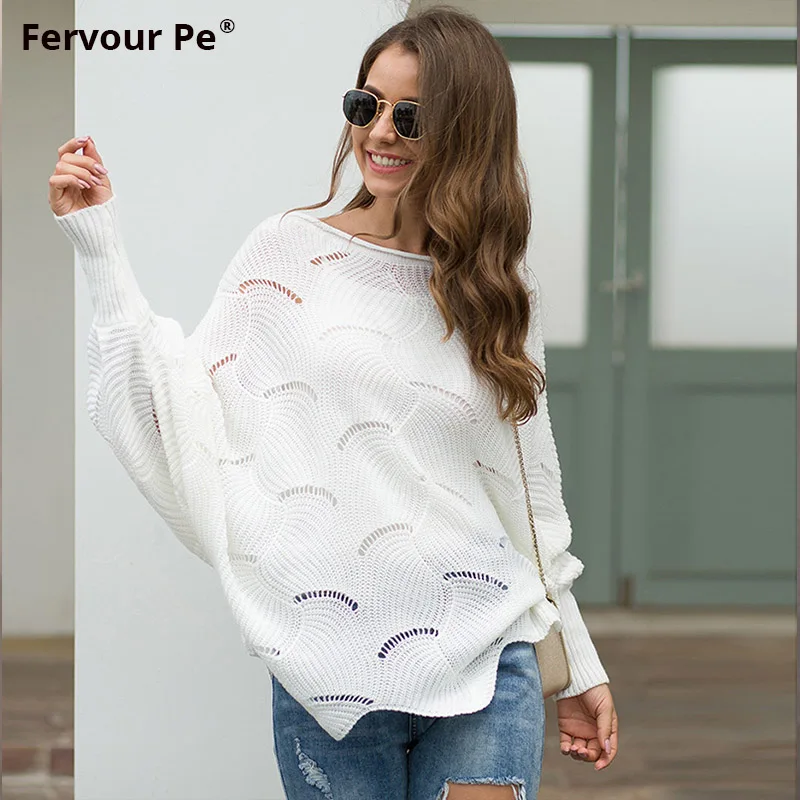 

2019 Autumn fashion sweater female hollow hook flower loose batwing sleeve Knitted Shirt MY19028-2