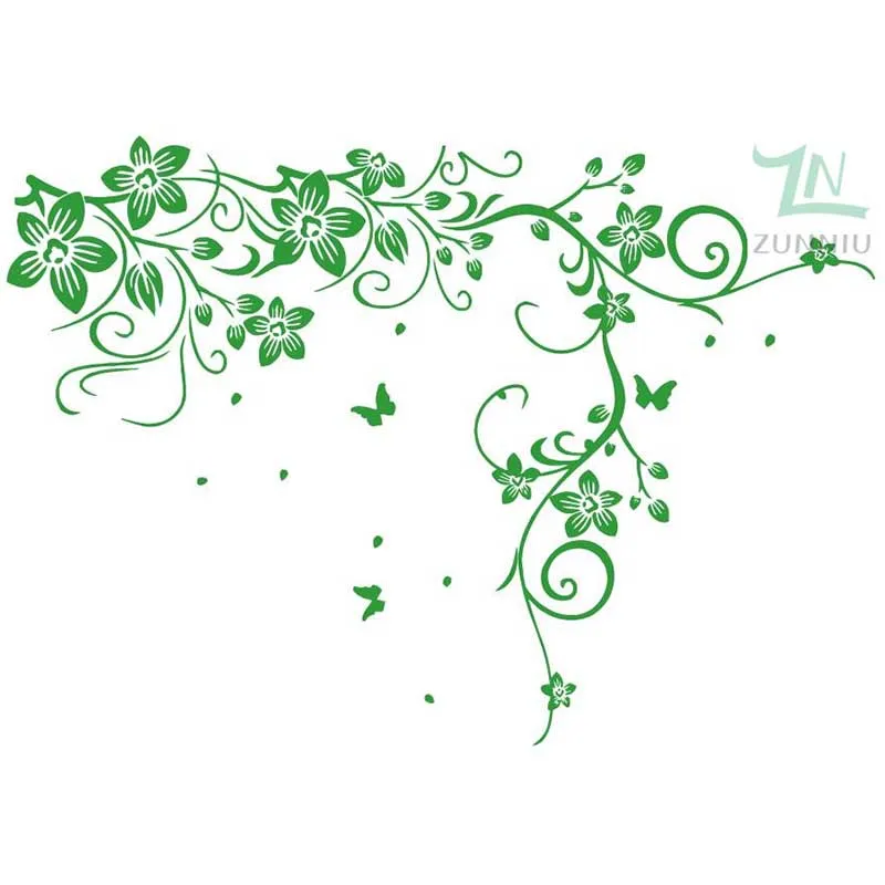 J18 бабочка лоза угловой цветок наклейки на стену дерево наклейки на стену спальни фон декоративные художественные росписи домашний декор - Цвет: Светло-зеленый