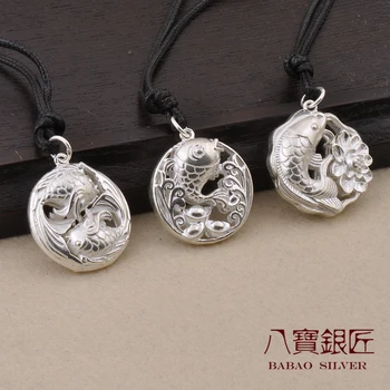 

silversmith S925 pure silver pendant whitebait hand whitebait Yue Longmen auspicious national handmade silver wholesale