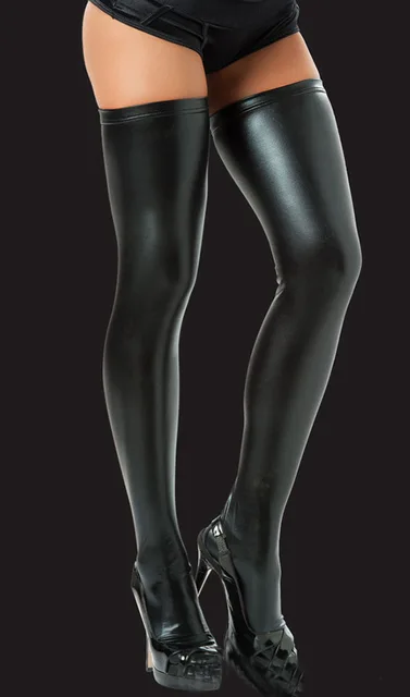 Sexy PU imitación de cuero erótico alto calcetín elástico muslo-Altos Wetlook mujeres Shinny baile en barra DS noche Clubwear traje Sexy PU imitación de cuero erótico alto calcetín elástico muslo-Altos Wetlook mujeres Shinny baile en barra DS noche Clubwear traje