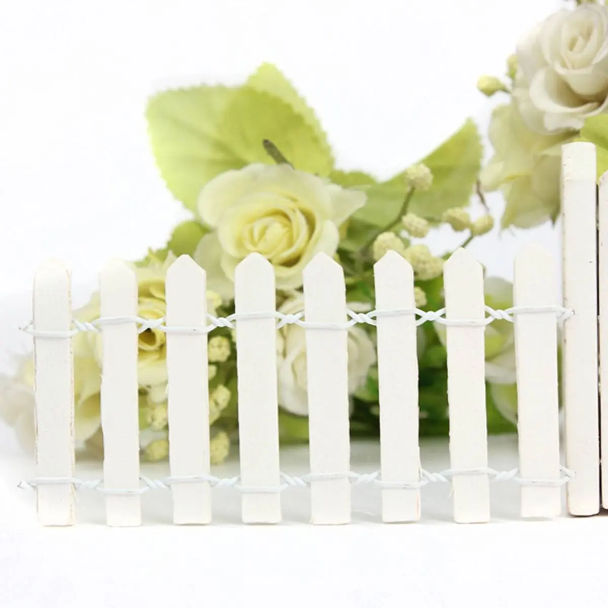 

HOT-Miniature Dollhouse Ornament Flower Pot Plant Craft DIY Fairy Garden Decor Wood Fence White