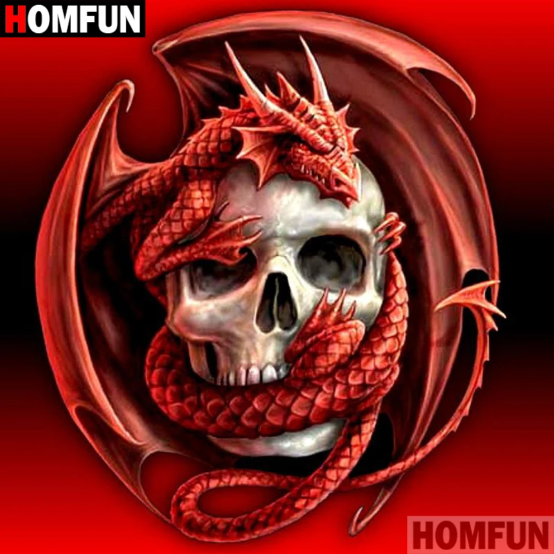 

HOMFUN 5D DIY Diamond Painting Full Square/Round Drill "Skull dragon" 3D Embroidery Cross Stitch gift Home Decor A09365