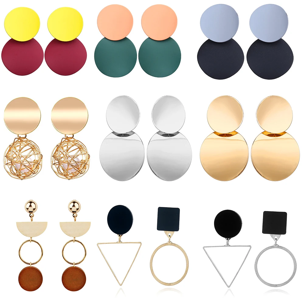 

MAA-OE Trendy Gold Geometric Round Drop Earrings for Women Vintage Punk Sequin Statement Dangle Earring Jewelry Brincos 2018 New