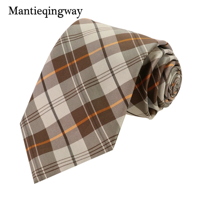 Mantieqingway 2017 мужские коричневые клетчатые деловые галстуки Свадебный кармашек
