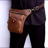 Crazy Horse Genuine Leather Men Messenger Shoulder Bags Vintage Waist Belt Bags Travel Motorcycle Fanny Pack Thigh Drop Leg Bag