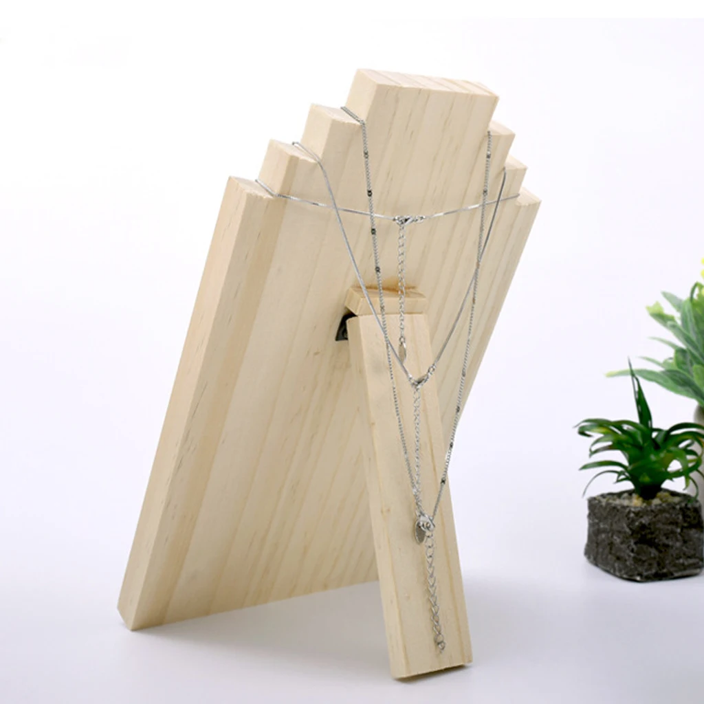 

2Pcs Natural Solid Wood Necklace Display Stand Jewelry Shelf Rack Shoot Props